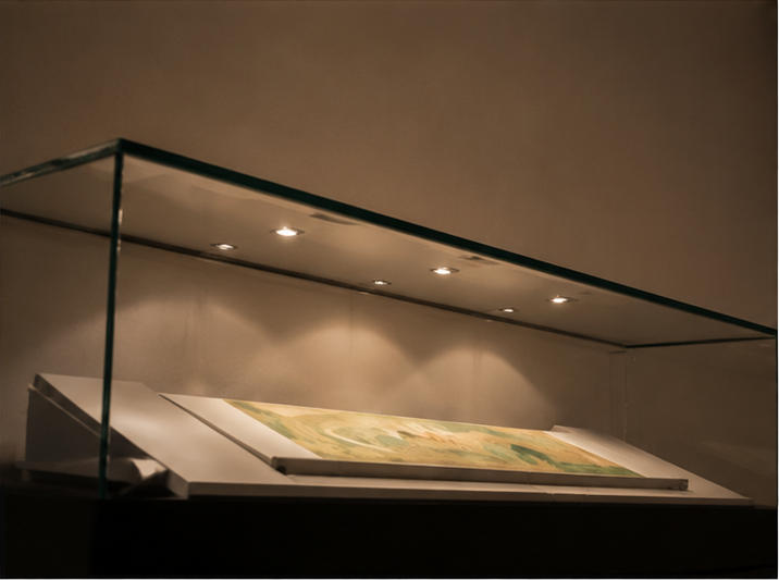 Low-Profile Freestanding Horizontal Artifact Display Case | Museum Showcase 9 Integrated lighting effect and scroll display arrangement